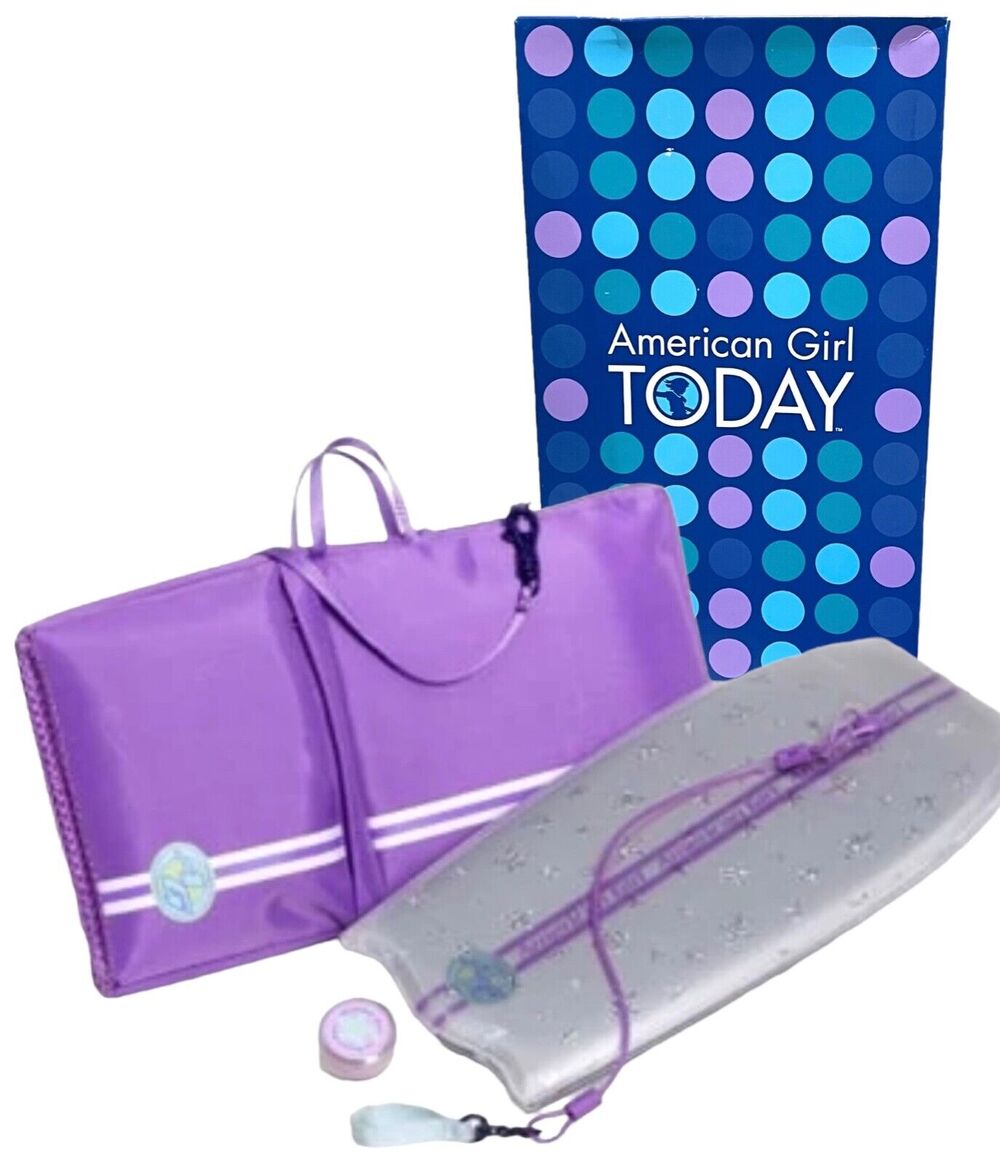American Girl Kailey Boogie Board & Carry Bag Surf Board Wrist Leash Wax Jar Box